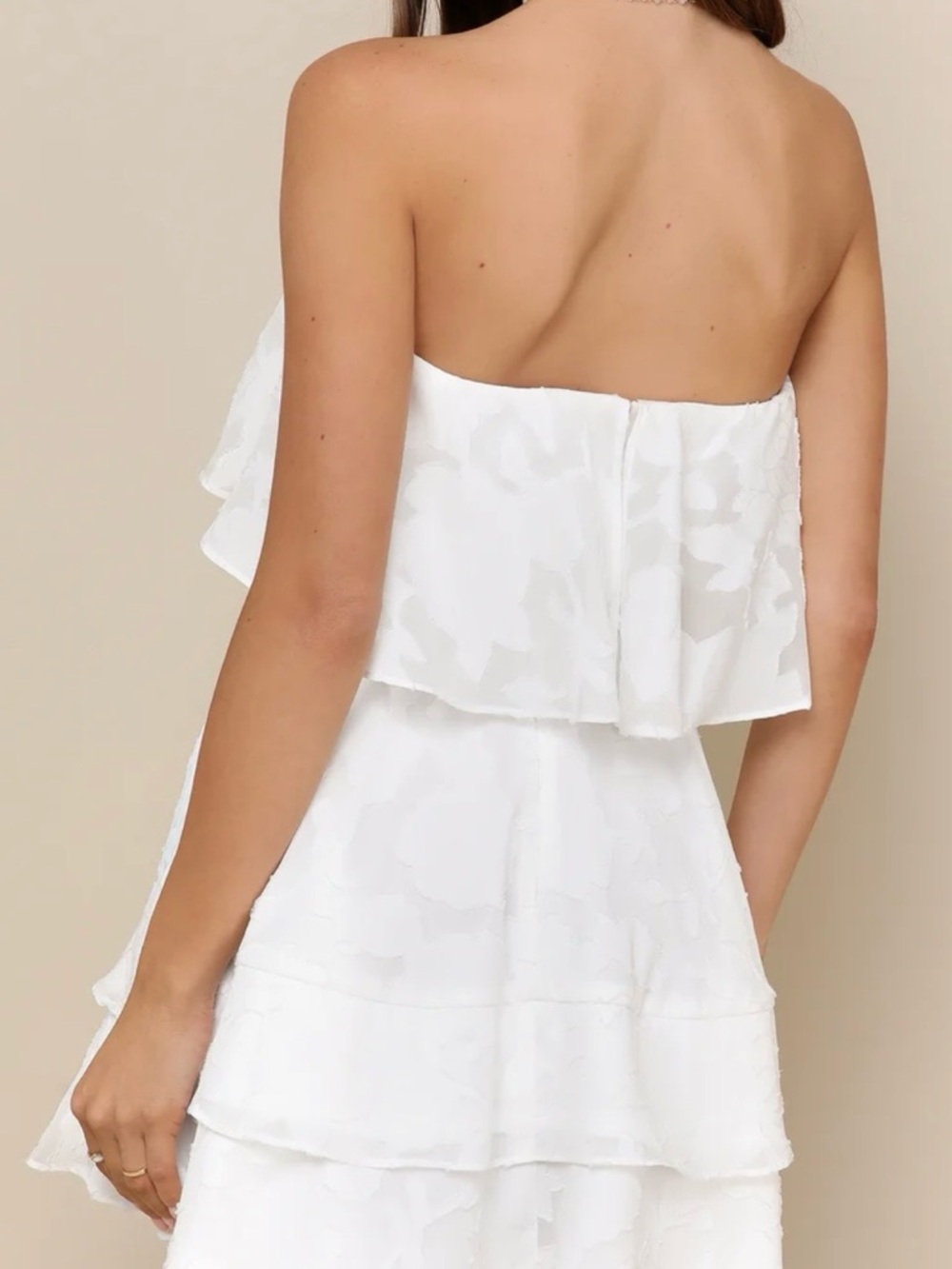 Lulu's True Lover Strapless Floral White Tiered Ruffle Mini Dress Size Small - Picture 3 of 16